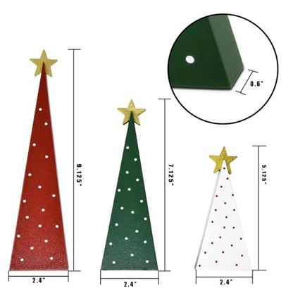 Christmas Decorations - 3 Pcs Rustic Holiday Table Decorations with Red Green White Polka Dot - Farmhouse Tiered Tray Decor Centerpieces for Dining Table Shelf Xmas Party Gifts - style: Polka Dot