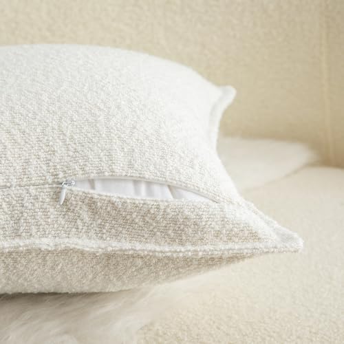 MANDIOO Pack of 2 Decorative Throw Pillow Covers Accent Solid Woven Textured Cushion Covers Pillow Cases Bedroom Living Room Sofa Home 20 x 20 Inch Cream White - color: Cream White, size: 20" x 20" (Pack of 2)
