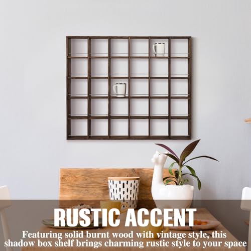Kigley Oversize Coffee Mug Display Rack Wooden Shelves Rustic Shot Glass Display Case Travel Mug Shelf Wall Mounted Rack Holder Shadow Box(5 x 6,Dark Brown) - color: Dark Brown, style: 5 x 6