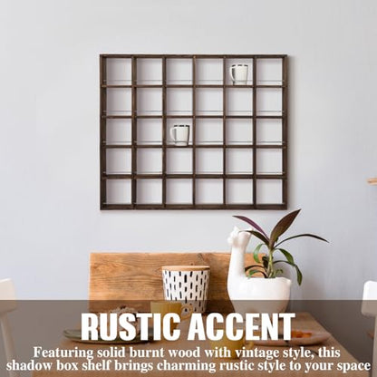 Kigley Oversize Coffee Mug Display Rack Wooden Shelves Rustic Shot Glass Display Case Travel Mug Shelf Wall Mounted Rack Holder Shadow Box(5 x 6,Dark Brown) - color: Dark Brown, style: 5 x 6
