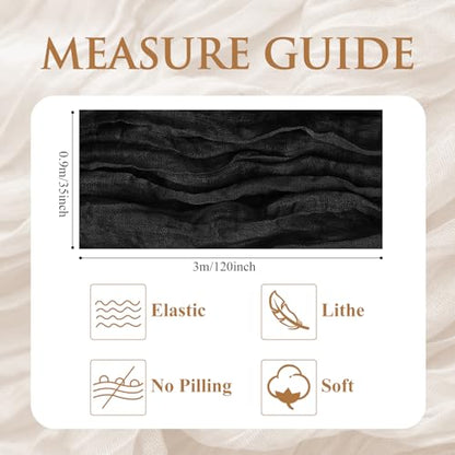 Cheesecloth Table Runner 10FT Black Boho Gauze Rustic Sheer Runners - color: Black, size: 1 Pack