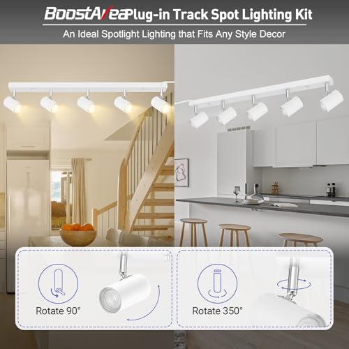 BoostArea LED Plug-in Track Light Kit, Matte White, 5-Light - color: 5 Light-White