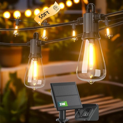 Kawaya ST38 Solar Outdoor String Lights 50FT for Patio Garden Porch Bistro - size: 50FT New