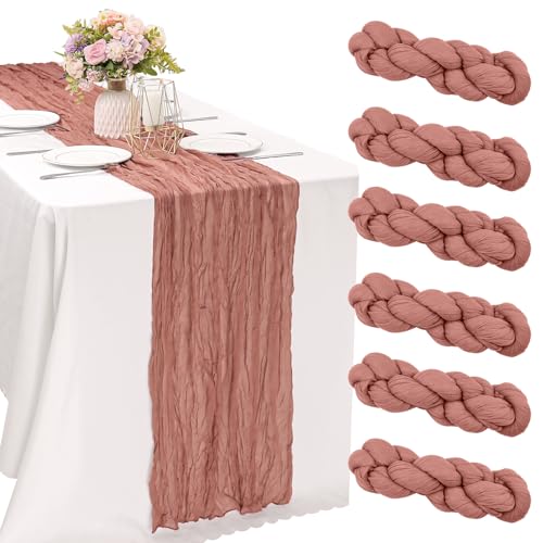 10FT Cheesecloth Table Runner Boho Party Home Decorations - color: Dark Rose, size: 35" x 120"-6 Pack