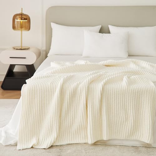 WESHIONGOO Throw Blanket for Couch Cream White 50"*60" - color: Cream White