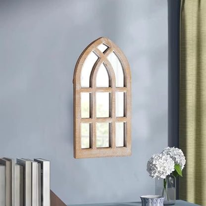 Small Rustic Arched Window Mirrors for Wall Decor 8 X 16 Inch