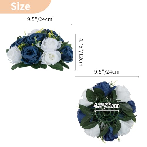 NUPTIO Flower Centerpieces for Tables, Fake Rose Balls, Navy Blue & White - color: Navy Blue & White, size: 2 Pcs
