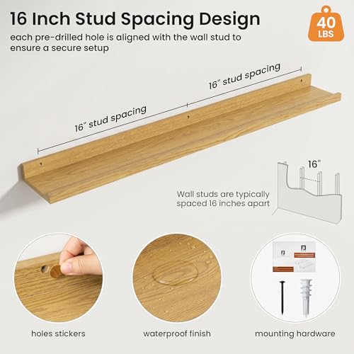 Axeman 40 Inch Floating Shelves, Oak Picture Ledge Shelf Set of 4 - color: Oak, size: 40 Inch