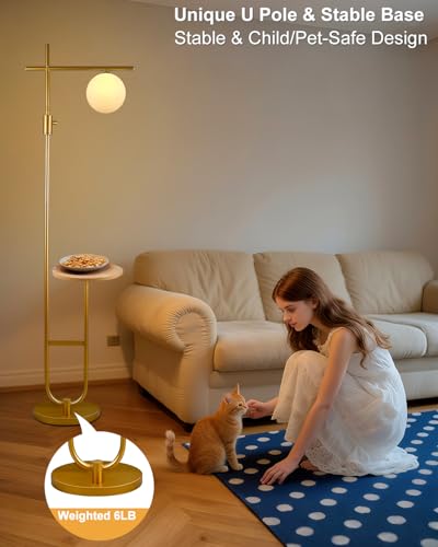 66IN Gold Floor Lamp with Table, Modern Shelf Lamp for Living Room
