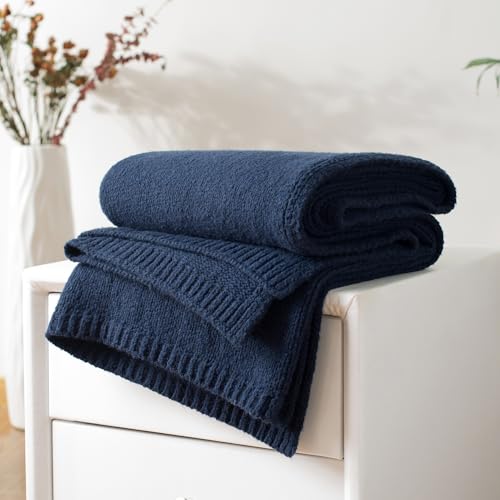 Carriediosa Wool Blend Knit Throw Blanket 50% Recycled Poly 50x60 Navy - color: Indigo Blue, size: 50" X 60"