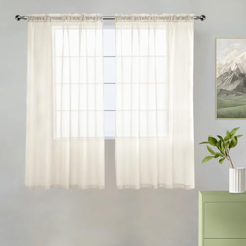 youleyar Solid Sheer Rod Pocket Curtain Voile Draperies 2 Panels White Beige Black Grey Coffee 38 Inch Width 54 Inch Long 1 Pair for Kitchen Bedroom Children Living Room Yard(Ivory,38Wｘ54L) - color: Ivory, size: 38"W x 54"L (Pack of 2)