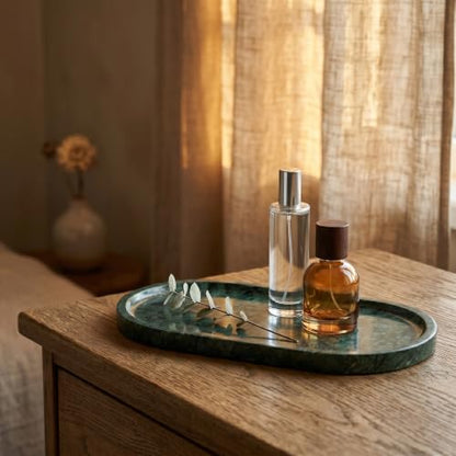 YKAJO Jade Green Oval Marble Tray, 11.8x5.9 Vanity Perfume Organizer Dish - color: Jade Green, size: 11.8" x 5.9" x 0.6"