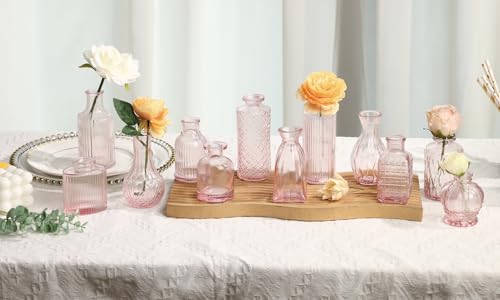 36pcs Pink Glass Bud Vase Set, Small Flower Vases for Centerpieces in Bulk - color: Pink, size: 36pcs