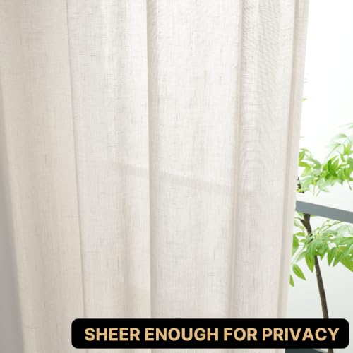 PrinceDeco Linen Semi Sheer Curtains for Living Room, 52x84 inch, Natural - color: Natural, size: 52"W x 84"L (Pack of 2)