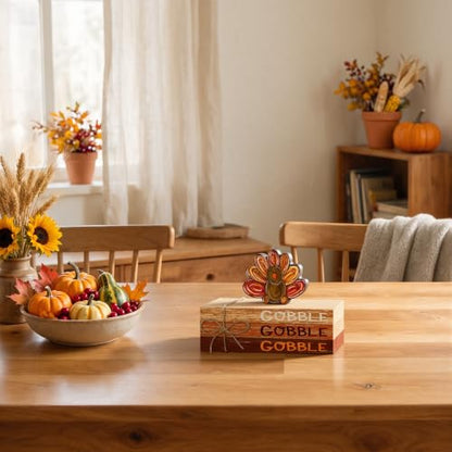 Smile Thanksgiving Wooden Decor Indoor Turkey Gobble Faux Books Bundle - style: Turkey
