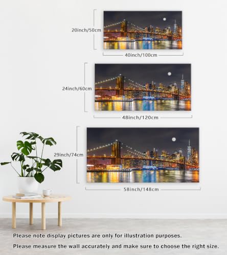Brooklyn Bridge Night Skyline Canvas Wall Art New York Poster - color: Colorful, size: 48"L x 24"W