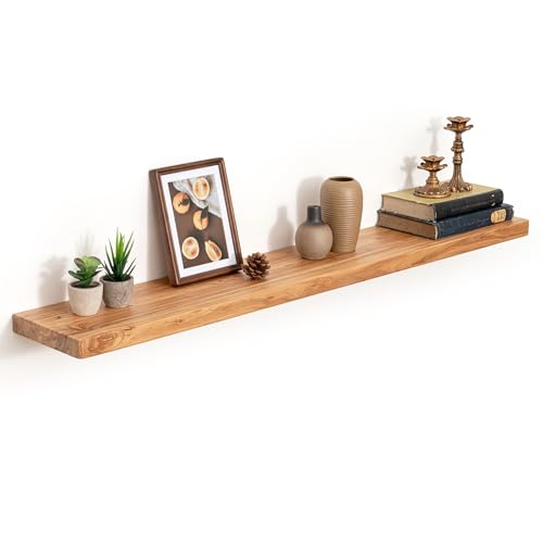 48in Solid Elm Wood Floating Shelves for Wall, Natural, Set of 1 - color: Natural Color, size: Round Edge 48 inch, 1Pack