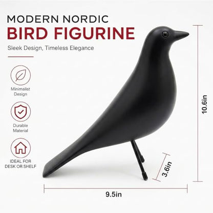 Mid Century Modern Bird Figurine, Resin Shelf Decor Accent - color: Black