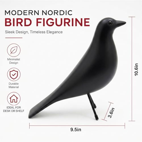 Mid Century Modern Bird Figurine, Resin Shelf Decor Accent - color: Black