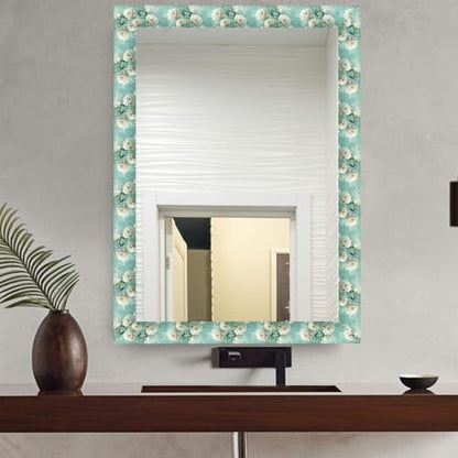 White Peony Wallpaper Border Peel and Stick Mint Green Visual Depth Trim - color: Mint Green/White, size: 3.9" x 393.7"