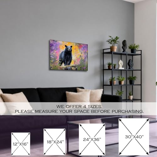 Halioyo Black Bear Canvas Wall Art, Wildflower Bear Print(12x16 in) - color: Painting-09, size: 16"L x 12"W