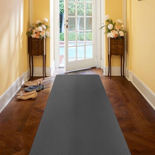 Hallway Runner Rug for Kitchen, 2'x6' Leather-Look Vinyl Waterproof - color: Dark Grey, size: 2' x 6' (Rectangular)