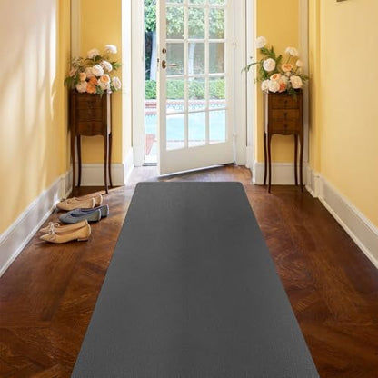 Hallway Runner Rug for Kitchen, 2'x6' Leather-Look Vinyl Waterproof - color: Dark Grey, size: 2' x 6' (Rectangular)