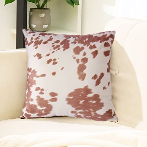 Velvet Throw Pillow Covers 20x20 Beige Tan Cow Print Couch Pillows - color: Light Brown, size: 20" x 20" (Pack of 2)