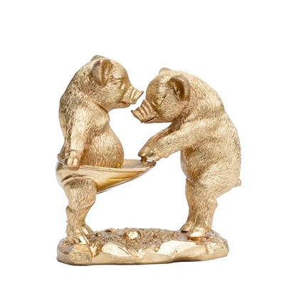Hodao Funn Pig Couple Figurine, Golden Lucky Pig Decor, Home Gift - color: Funny Pig