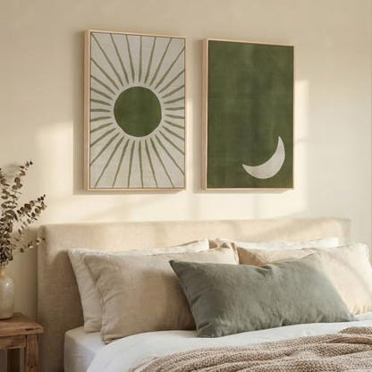 Framed Green Boho Abstract Mid Century Modern Wall Art Bedroom, 16x24 Inch - color: Green Beige, size: 16" W x 24" H x 2Pcs
