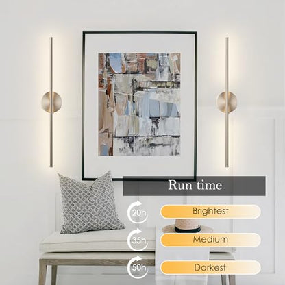 KARTOOSH Battery Operated Wall Sconces Set of Two Wireless Wall Lights - color: Nickel, size: 28.3 Inches
