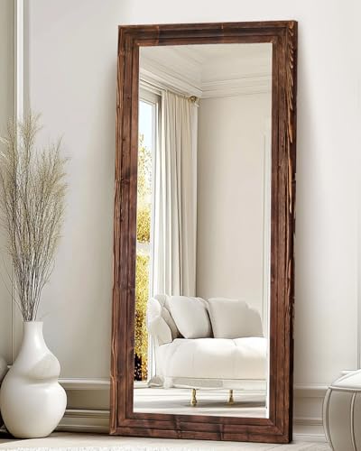 71x30in Full Length Mirror, 3-Tier Stepped Solid Wood Frame, Brown - color: Brown, size: 71"L x 30"W