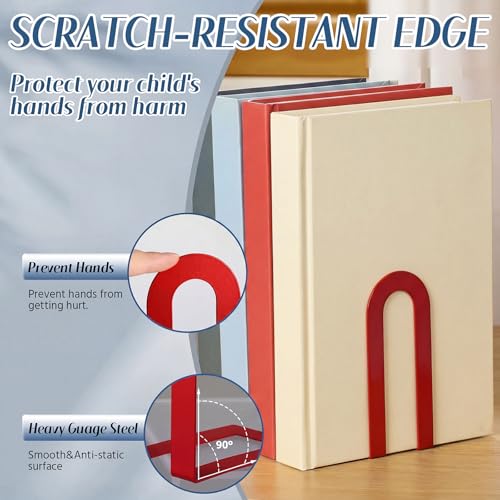 Chunful 6 Pcs Red Metal BookEnds Shelves, 5.5 x 3.75 x 2.25 in - color: Red, size: 5.5*3.75*2.25inch