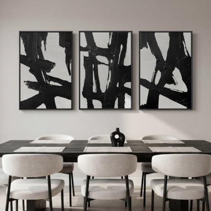 Large Framed Black and White Abstract Wall Art for Living Room, 24x36 Inch - color: Black and White B, size: 24" W x 36" H x 3Pcs