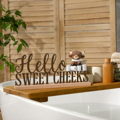 Roowest Meatal Hello Sweet Cheeks Sign Highland Cow Bathroom Decor - style: Highland Cow