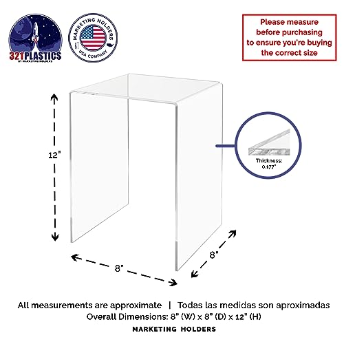 Marketing Holders 2 Pack Clear Acrylic Riser Display Stand 8" x 8" x 12" Merchandise Showcase One Piece Fixture Retail Stores and Boutiques Throne Counter Platform - size: 8"W x 8"D x 12"H