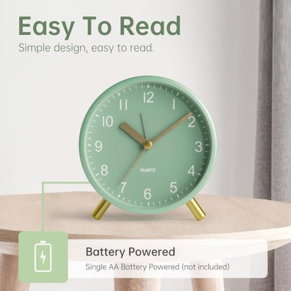 JALL Analog Alarm Clock, 4 inch Super Silent Non Ticking Small Clock with Night Light, Battery Operated, Simple Design, Easy Setting for Office, Bedroom, Bedside, Desk, Teens, Elders, Adult, Green - color: Deep Green