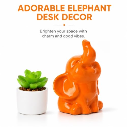 OwMell Tiny Smiling Elephant Statue Hand-Carved Healing Stone - Orange - color: Happy Orange