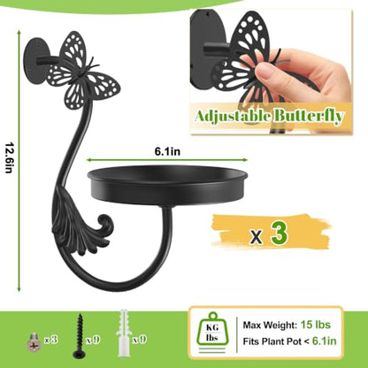 Metal Wall Plant Holder 3Pcs Indoor Outdoor Wall Flower Shelf - color: Black-Butterfly-3Pcs