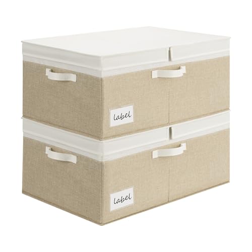 GRANNY SAYS Extra Large Storage Bins with Lids, Closet Bins, White&Khaki - color: White/Khaki, size: Extra Large - 2 Pack