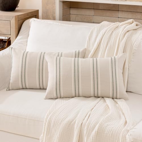 Hckot Stripe Throw Pillow Covers 12x24 Lumbar Dark Green Pillow Covers - color: Dark Green, size: 24" x 12" (Pack of 2)