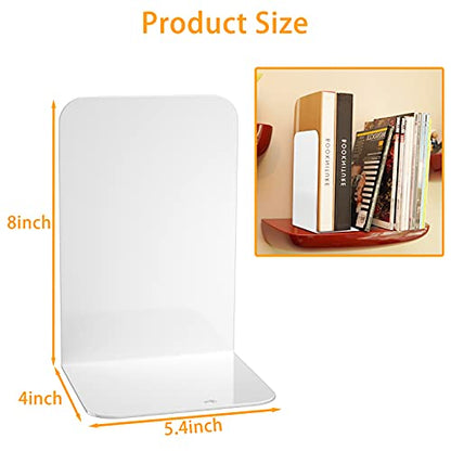 VFINE Bookends 4 Pairs, White Metal Book Ends, Bookends for Shelves, Book Stopper for Heavy Books, Book Dividers for Home Office - color: White 4 Pairs Bookends