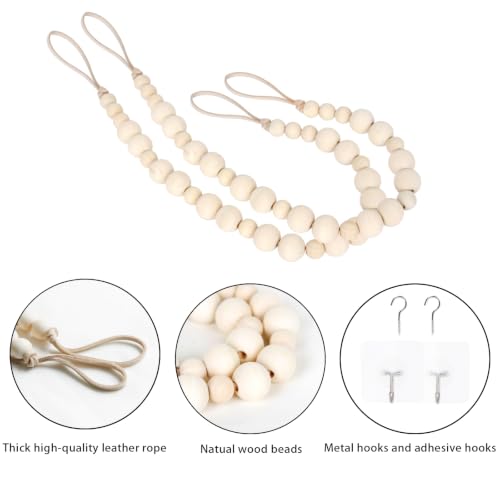 2 Pack Wood Bead Curtain Tieback, Boho Curtain Holdback, Wood - color: Wood Color