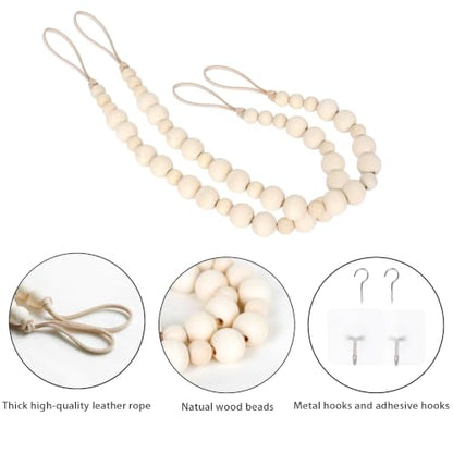 2 Pack Wood Bead Curtain Tieback, Boho Curtain Holdback, Wood - color: Wood Color