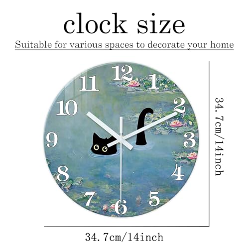 XNM Glass Clock 14 Inch Black Cat Wall Clocks Battery Operated - color: Blue2, size: 14 Inch