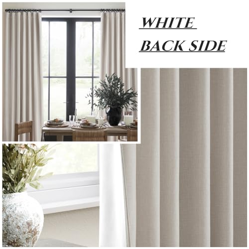 QJmydeco Natural Linen Blackout 92 Inch Bedroom Curtains 2 Panel Sets, Rustic Boho Cream Pleated Ceiling Track Curtain for Dining Room Heat Blocking Privacy Heavy Drape 92 Inches Long Oatmeal Back Tab - color: Natural Linen, size: 50"W x 92"L (Pack of 2)