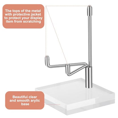 12 Pcs Adjustable Metal Arm Display Stand Crystal Holder Easel Display with Acrylic Base Easel Rock Mineral Stand for Geodes Mineral Agate Collection (Silver, 2 x 2 x 3.2 Inch)