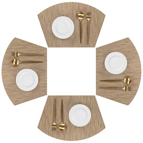 SHACOS Wedge Shape Placemats Set of 4 Woven Vinyl Placemat for Round Table - color: Tan