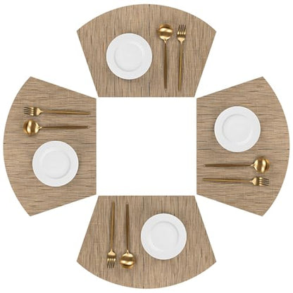 SHACOS Wedge Shape Placemats Set of 4 Woven Vinyl Placemat for Round Table - color: Tan
