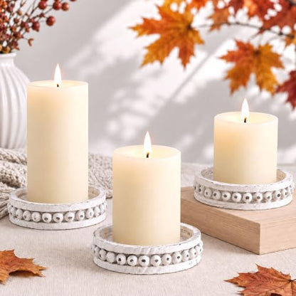 Hanobe Wooden Candle Holder for Pillar Candles Set of 3 Candlestick Holders